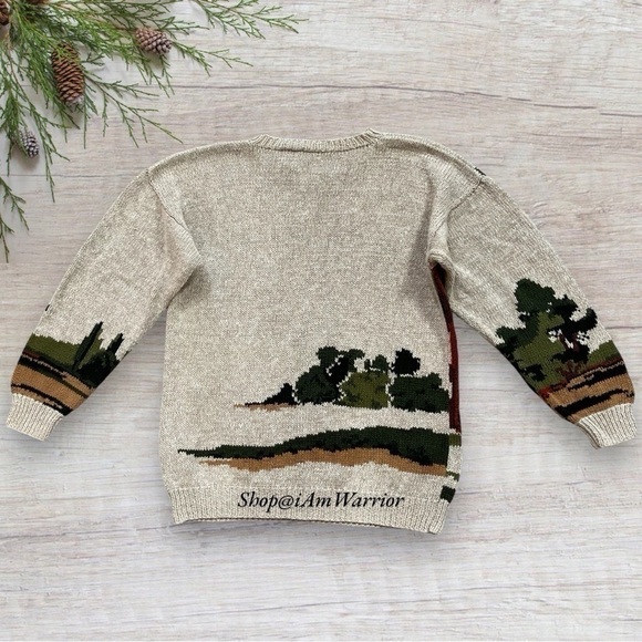 RARE vintage intarsia equestrian hunter with dog motif crewneck crewneck sweater - Picture 10 of 14